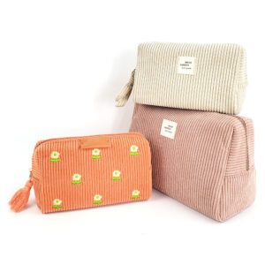 Embroidered small flower corduroy makeup bag