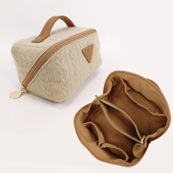 Women's wool makeup bag with hand strap