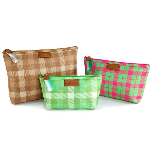 Plaid nylon cosmetic bag