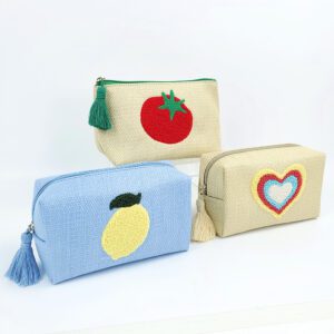 Woven and embroidered cosmetic bag