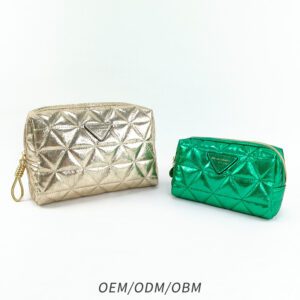 metallic pu with quilting cosmetic bag